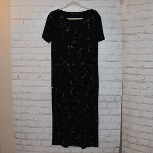 🖤✨🌟 VINTAGE BLACK & GOLD GLITTER DRESS · SIZE M ✨